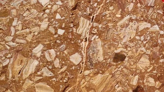 Ceppo Rosa marble slabs, tiles and blocks with warm brown and dusty rose brecciated pattern